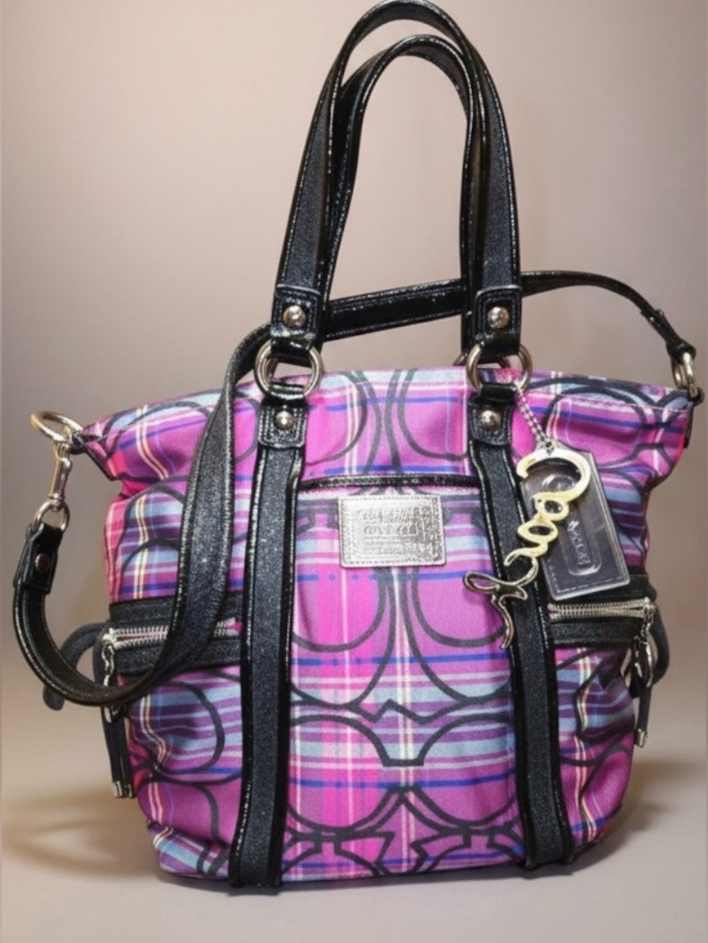Coach Poppy Plaid Purple Tartan 2-way Shoulder Bag